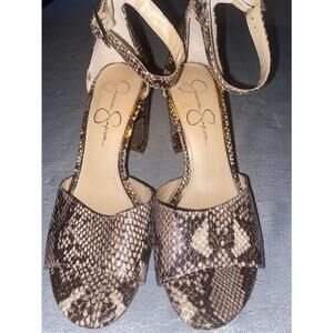 Women's Jessica Simpson Brown Snake Print Heels Size 7.5
